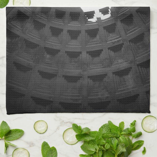 Pantheon Light Skull Rome Italy Black and White Tea Towel (Folded)
