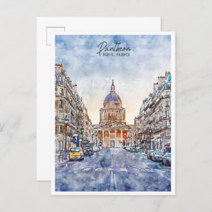 Pantheon Paris France vintage travel watercolor Postcard