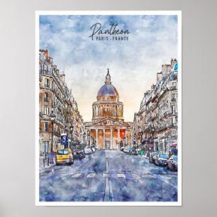 Pantheon Paris France vintage travel watercolor Poster