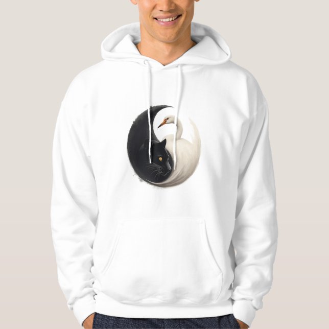 Panther and Crane Yin Yang Ink Art Hoodie (Front)