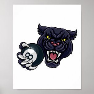 Panther Angry Pool 8 Ll Billiards Cartoon Poster