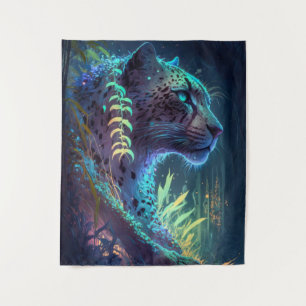 Panther Animal Portrait Painting Wildlife Outdoors Tapestry
