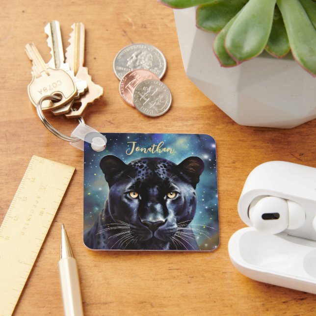 Panther Animal Portrait Personalised Name Key Ring (Desk)