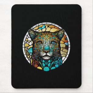 Panther Animal Portrait Stained Glass Wildlife Art Mouse Pad