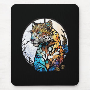 Panther Animal Portrait Stained Glass Wildlife Art Mouse Pad