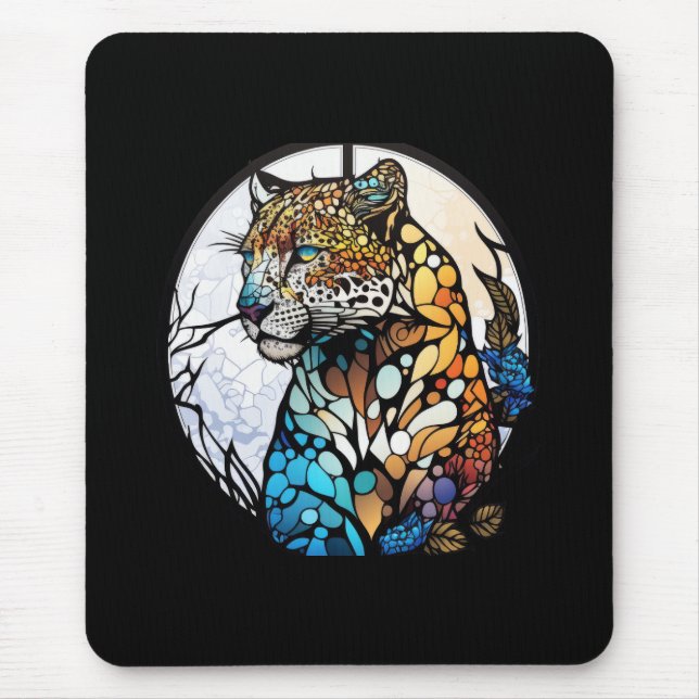 Panther Animal Portrait Stained Glass Wildlife Art Mouse Pad (Front)