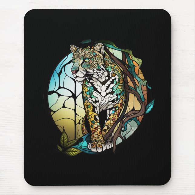 Panther Animal Portrait Stained Glass Wildlife Art Mouse Pad (Front)