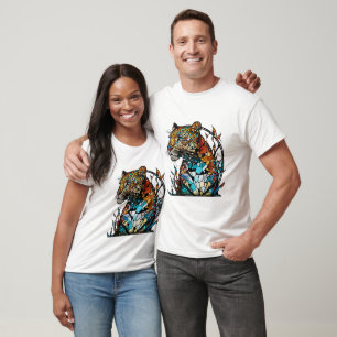 Panther Animal Portrait Stained Glass Wildlife Art T-Shirt