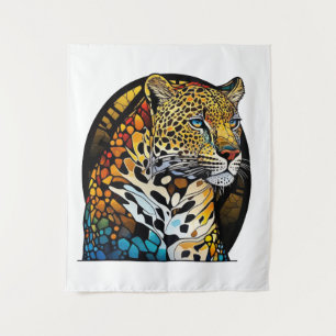Panther Animal Portrait Stained Glass Wildlife Art Tapestry