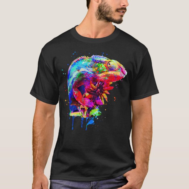 Panther Chameleon Watercolor Rainbow Color T-Shirt (Front)