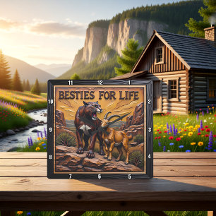 Panther Goat Pair Mountain Square Wall Clock