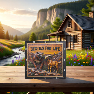 Panther Goat Unlikely Forest Square Wall Clock