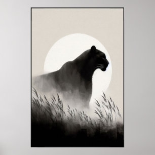 Panther in the Whispering Mist Abstract Poster