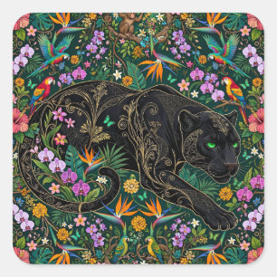 Panther on the Prowl Surreal Jungle Square Sticker