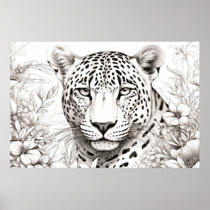 Panther Peaceful Nature Prairie Sketch Drawing Art Poster