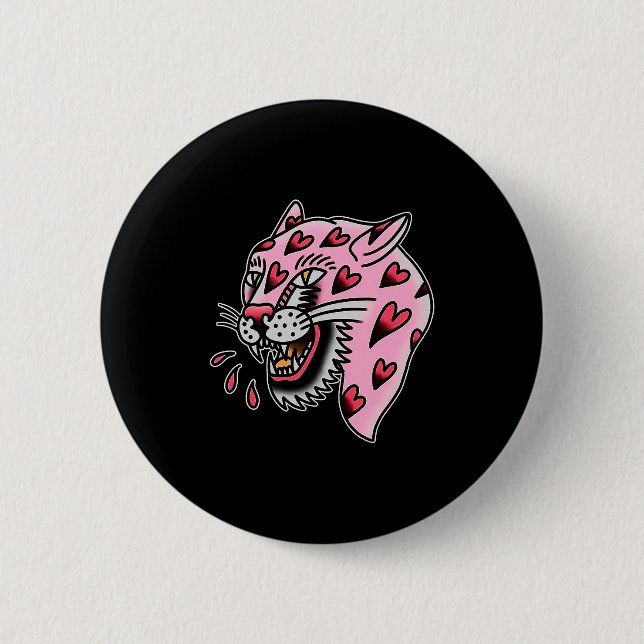 Panther Pink X Heart Love Traditional Flash Premiu 6 Cm Round Badge (Front)