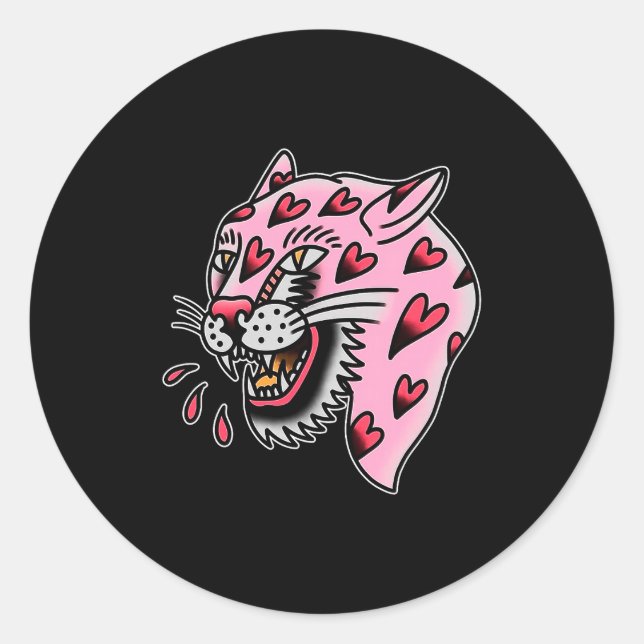 Panther Pink X Heart Love Traditional Flash Premiu Classic Round Sticker (Front)