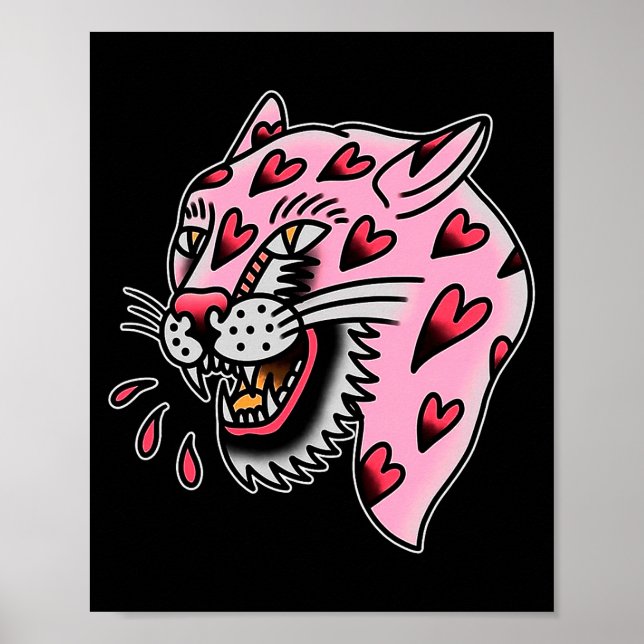 Panther Pink X Heart Love Traditional Flash Premiu Poster (Front)