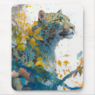 Panther Portrait Animal Painting Wildlife Forest Mouse Pad