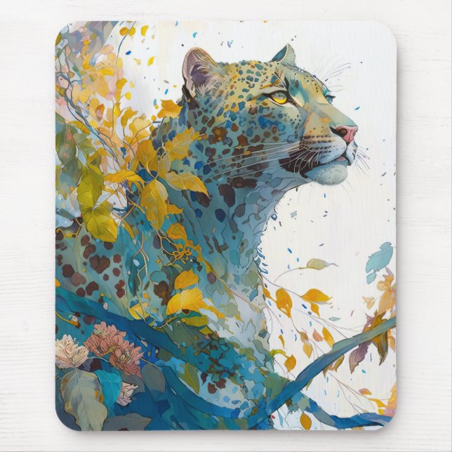 Panther Portrait Animal Painting Wildlife Forest Mouse Pad (Front)