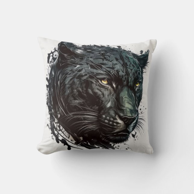 Panther Portrait Animal Painting Wildlife Outdoors Cushion (Front)