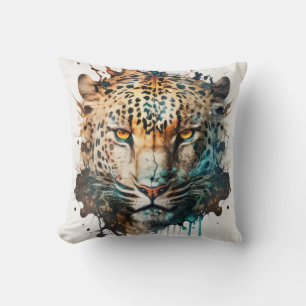 Panther Portrait Animal Painting Wildlife Outdoors Cushion