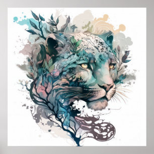 Panther Portrait Animal Painting Wildlife Outdoors Poster