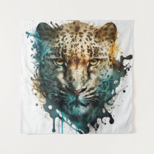 Panther Portrait Animal Painting Wildlife Outdoors Tapestry