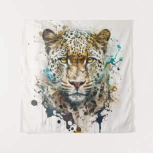Panther Portrait Animal Painting Wildlife Outdoors Tapestry