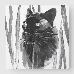 Panther Portrait Square Wall Clock