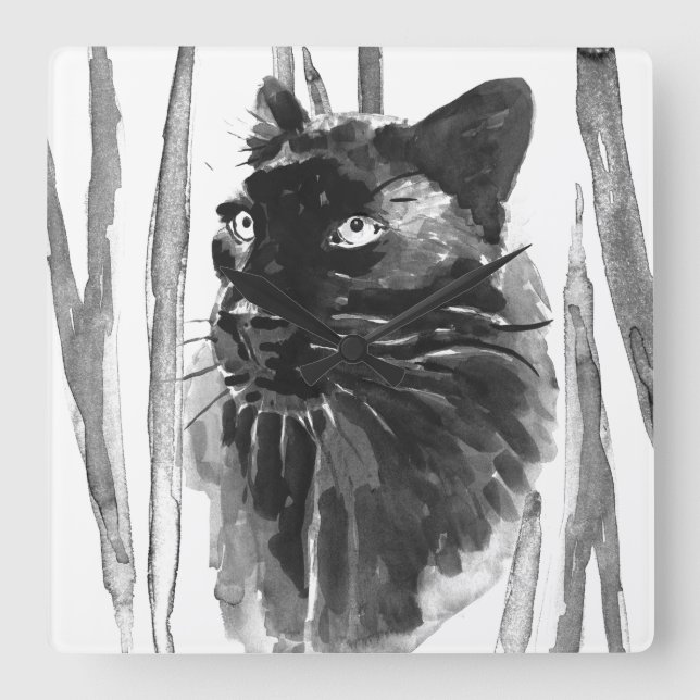 Panther Portrait Square Wall Clock (Front)