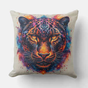 Panther Portrait with Abstract Fiery Elements Cushion