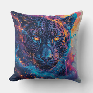 Panther Portrait with Abstract Fiery Elements Cushion