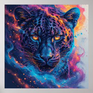 Panther Portrait with Abstract Fiery Elements Poster