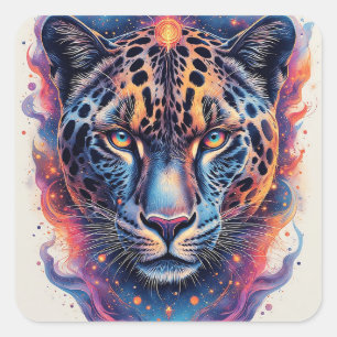 Panther Portrait with Abstract Fiery Elements Square Sticker