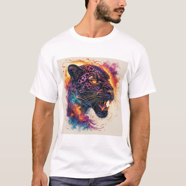 Panther Portrait with Abstract Fiery Elements T-Shirt (Front)