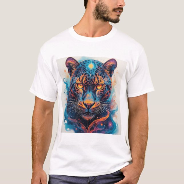 Panther Portrait with Abstract Fiery Elements T-Shirt (Front)