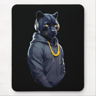 Panther Wearing Hoodie Funny Cool Animal Character Mouse Pad