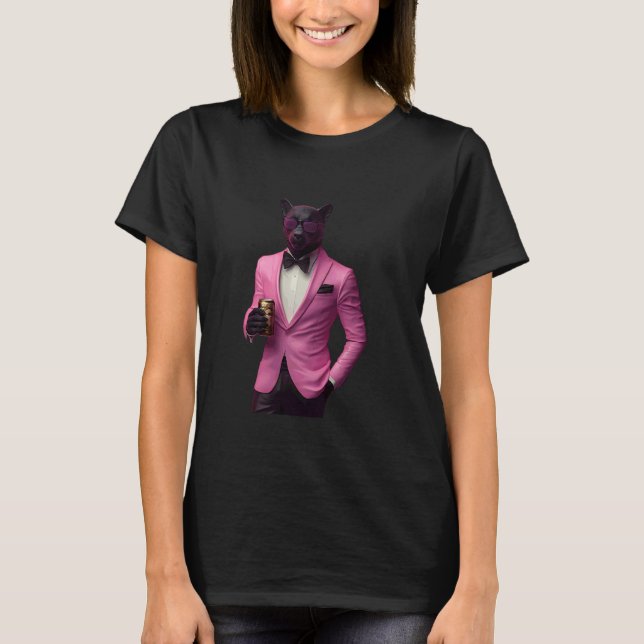 Panther Wearing Pink Suit Cool Cat Vibe T-Shirt (Front)