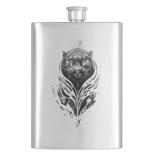 Panther Wild Animal Nature Illustration Art Tattoo Hip Flask