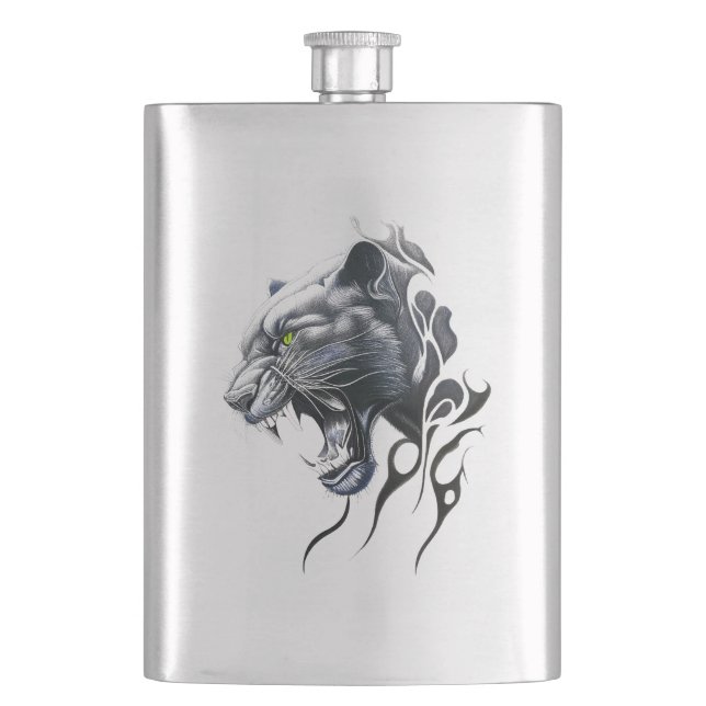 Panther Wild Animal Nature Illustration Art Tattoo Hip Flask (Front)