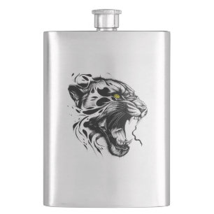 Panther Wild Animal Nature Illustration Art Tattoo Hip Flask