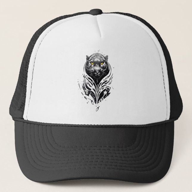 Panther Wild Animal Nature Illustration Art Tattoo Trucker Hat (Front)