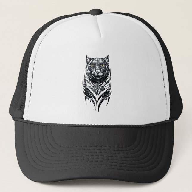 Panther Wild Animal Nature Illustration Art Tattoo Trucker Hat (Front)