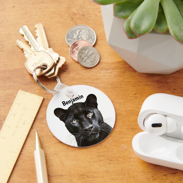 Panther Wild Animal Personalised Name Key Ring (Desk)