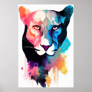 Panther Wild Nature Animal Color Art Painting Poster