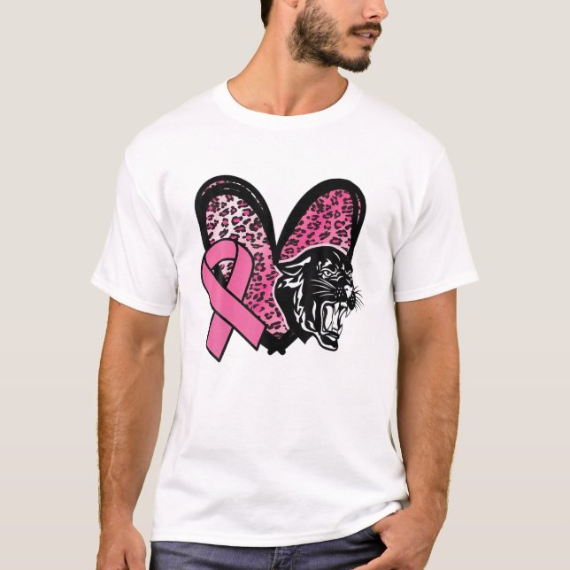 Panthers Breast Cancer Awareness Pink Leopard Hear T-Shirt (Front)