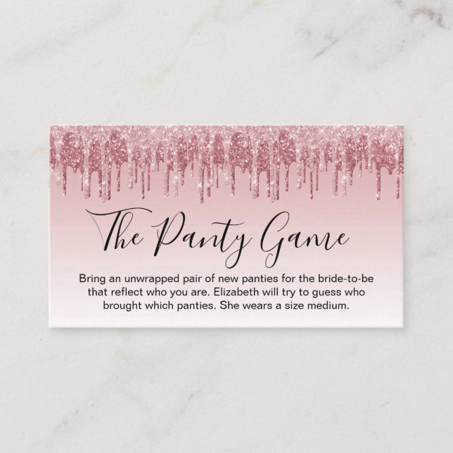 Panty Game Pink Rose Gold Glitter Bachelorette Enclosure Card (Front)