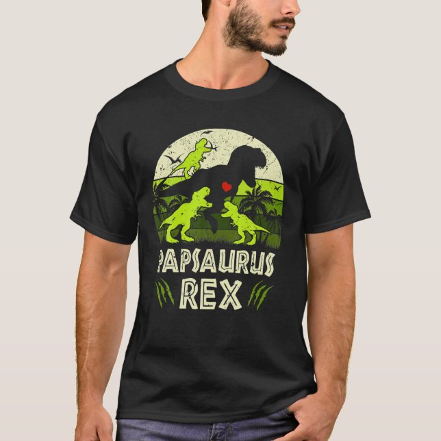 Pap Dinosaur T Rex Papsaurus 3 Kids Matching Famil T-Shirt (Front)