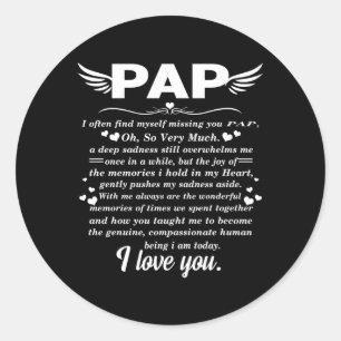 Pap In Heaven Memory Of My Dad Papa Grandpa Classic Round Sticker